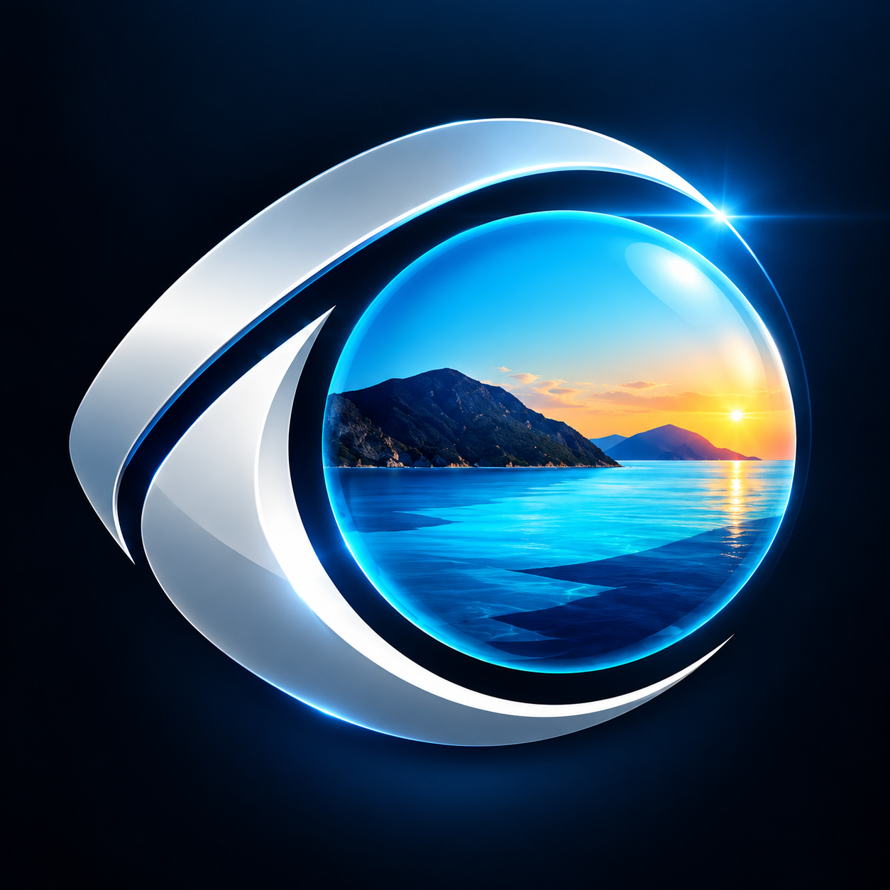 Akdeniz manzarasını çevreleyen Kaş TV kristal göz amblemi